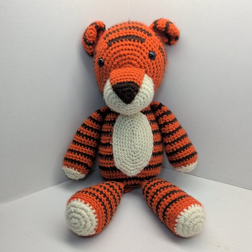 Handmade Crochet Orange Tiger Striped Amigurumi Plush Stuffed Animal 17 inch